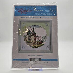 Maydear Castle & Carriage Cross Stitch Kit Pre-Printed Fabric